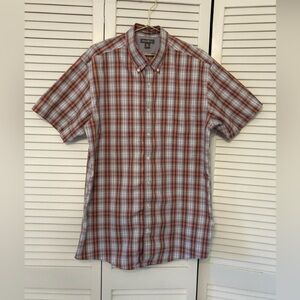 Eddie Bauer Men's Rust and White 100% Cotton Plaid Button Down Shirt Large Tall